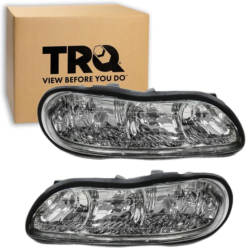 TRQ 2 Piece Headlight Assembly Set Driver & Passenger Side Compatible with Chevrolet Chevy Classic 2004-2005 Malibu 1997-2003 Oldsmobile Cutlass 1997-1999 GM2502154 GM2503154 22618781 22618782 - Image 1
